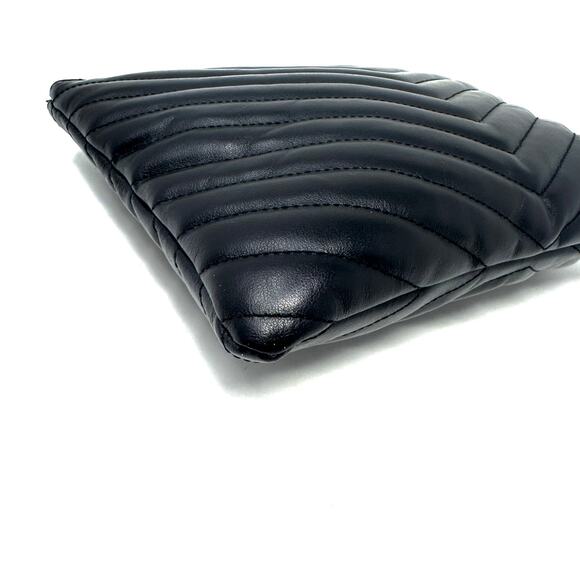 Saint Laurent YSL Uptown Pouch Black Chevron Quilted Leather Wristlet Bag Clutch - Picture 6 of 12